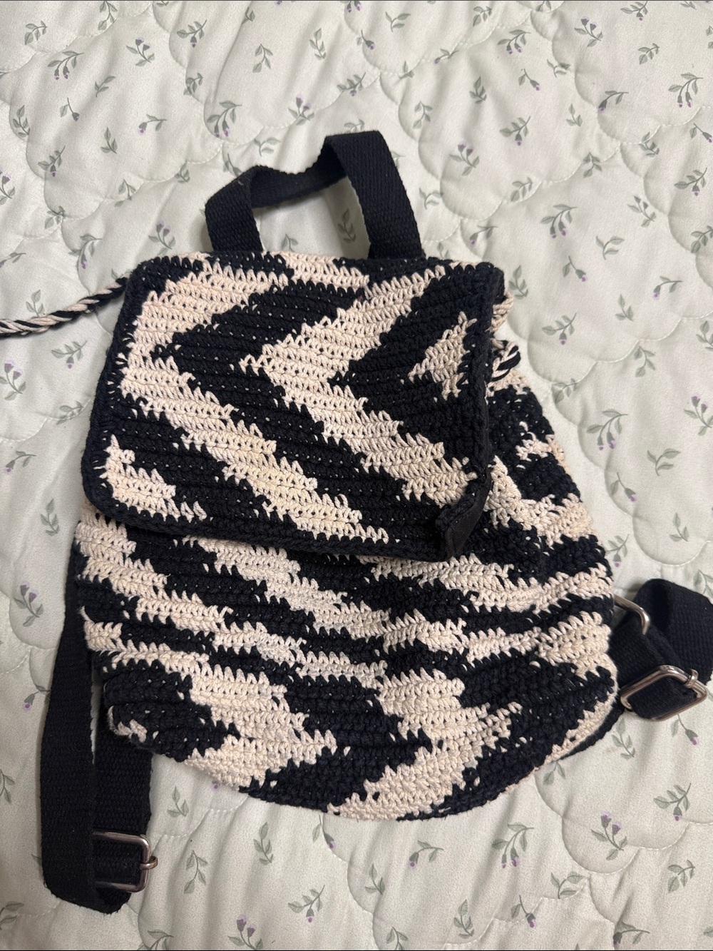 Black and Cream Crochet Backpack